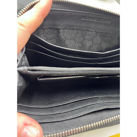 Michael Kors Zip-around Continental Black Genuine‎ Leather Jet Set Wallet - Picture 9 of 14